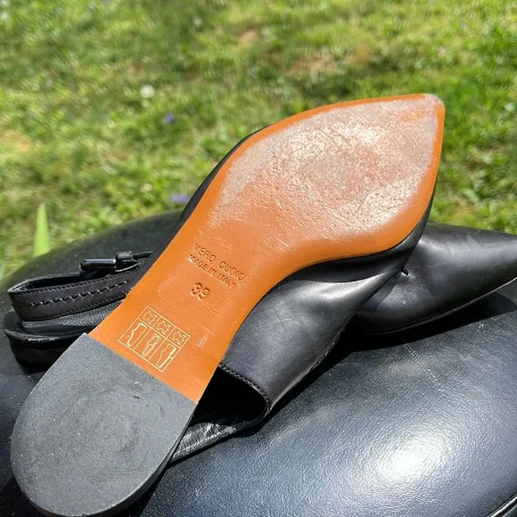 John Grey Black Pointed Toe Slingback Flats Womens size 39