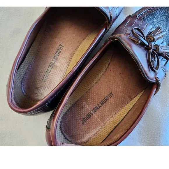 Johnson &amp; Murphy Dress Shoes Mens Size 9 WIDE Tassel Loafers Black Brown Leather