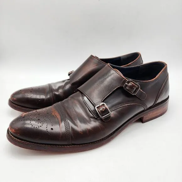Johnston &amp; Murphy Double Monk Strap Loafers Mens 9M Dark Brown Vintage Italy