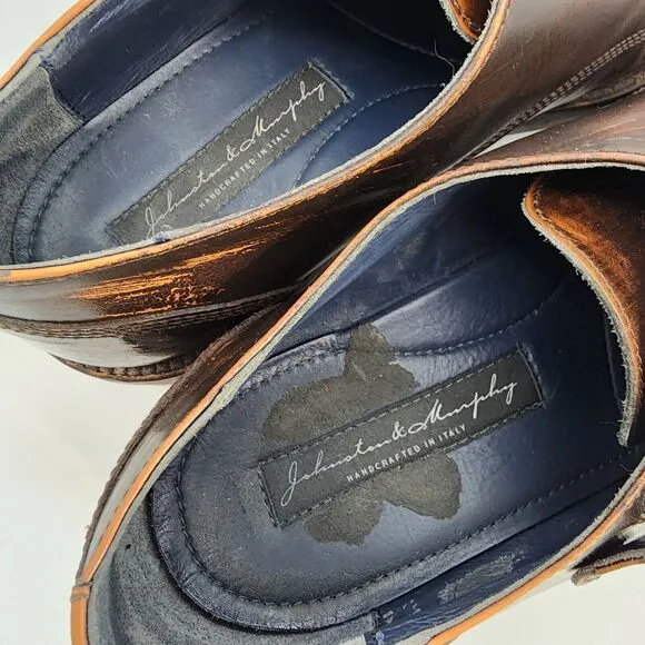 Johnston &amp; Murphy Double Monk Strap Loafers Mens 9M Dark Brown Vintage Italy