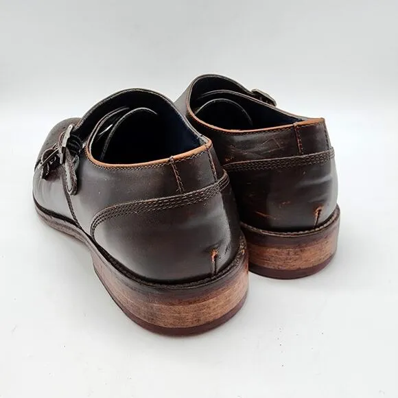 Johnston &amp; Murphy Double Monk Strap Loafers Mens 9M Dark Brown Vintage Italy