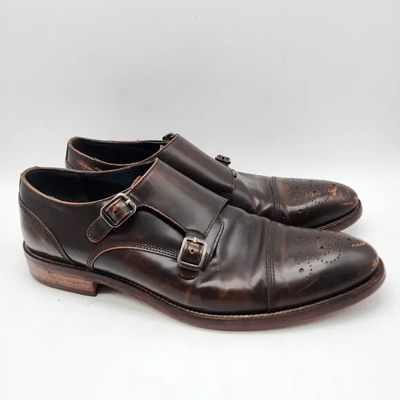 Johnston &amp; Murphy Double Monk Strap Loafers Mens 9M Dark Brown Vintage Italy