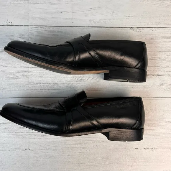 Johnston &amp; Murphy Penny Loafers Men Black Leather Dress Shoes 11.5M SlipOn 11275