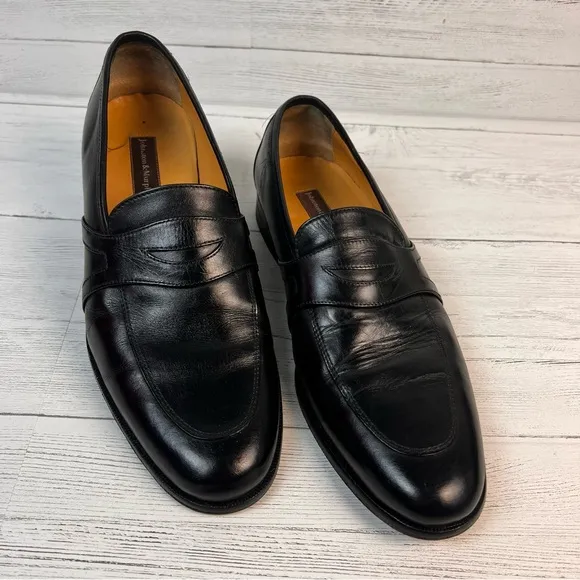 Johnston &amp; Murphy Penny Loafers Men Black Leather Dress Shoes 11.5M SlipOn 11275