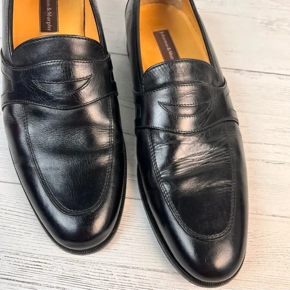Johnston &amp; Murphy Penny Loafers Men Black Leather Dress Shoes 11.5M SlipOn 11275