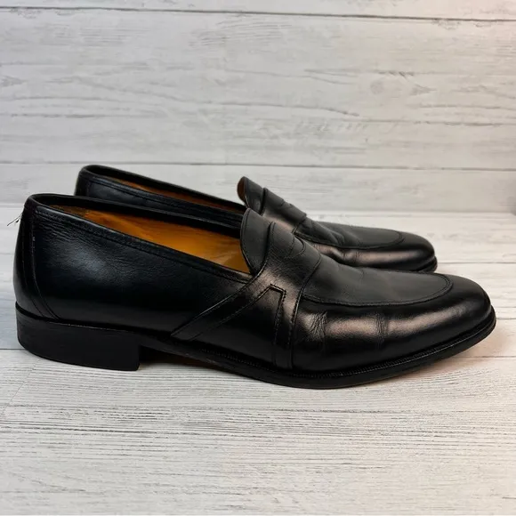 Johnston &amp; Murphy Penny Loafers Men Black Leather Dress Shoes 11.5M SlipOn 11275