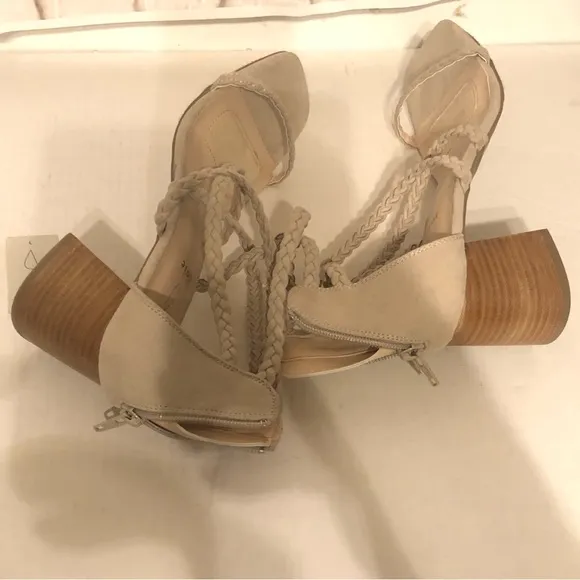 Joie Felina Womens Beige Braided Strappy Block Heeled Back Zipper Sandals Sz 9.5