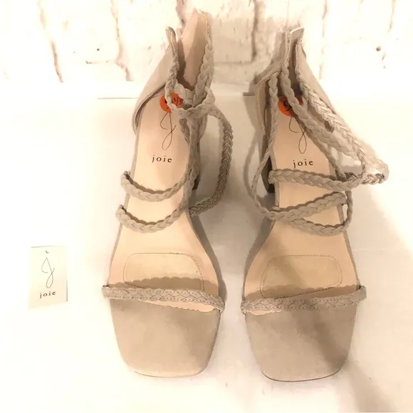Joie Felina Womens Beige Braided Strappy Block Heeled Back Zipper Sandals Sz 9.5