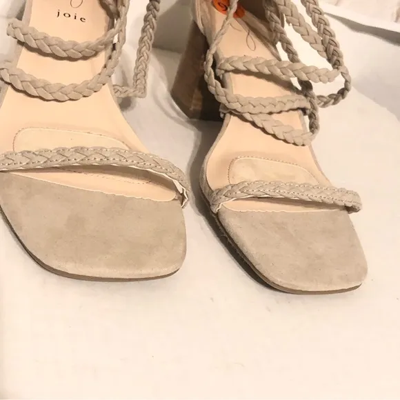 Joie Felina Womens Beige Braided Strappy Block Heeled Back Zipper Sandals Sz 9.5