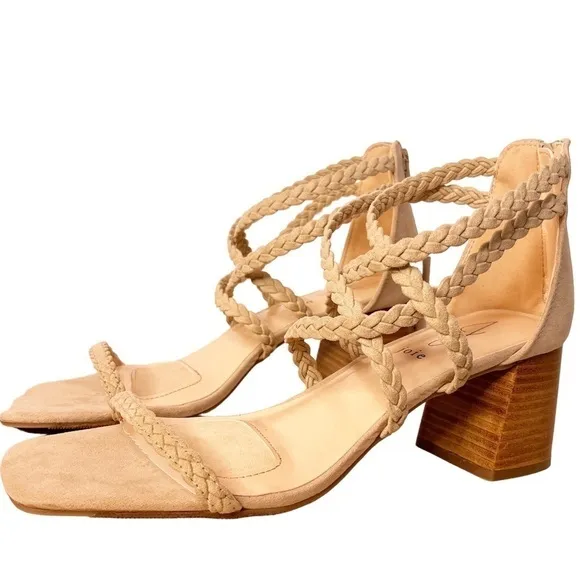JOIE NWT Braided Felina Strappy Zip Back Heel Sandals Size 9.5 in Cream