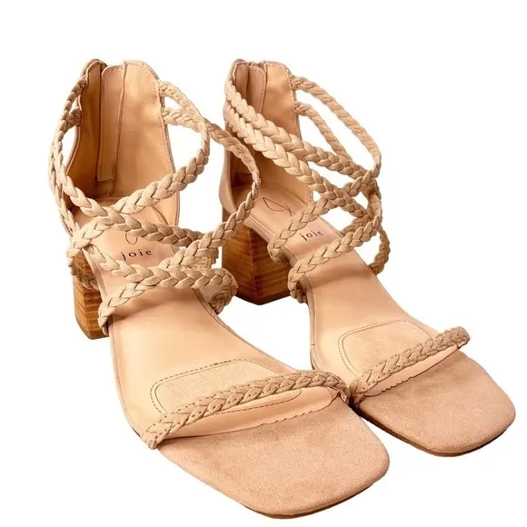 JOIE NWT Braided Felina Strappy Zip Back Heel Sandals Size 9.5 in Cream