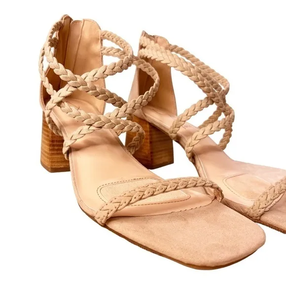 JOIE NWT Braided Felina Strappy Zip Back Heel Sandals Size 9.5 in Cream