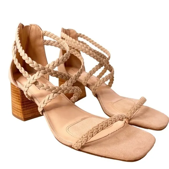JOIE NWT Braided Felina Strappy Zip Back Heel Sandals Size 9.5 in Cream