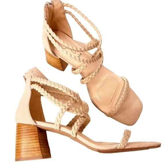 JOIE NWT Braided Felina Strappy Zip Back Heel Sandals Size 9.5 in Cream