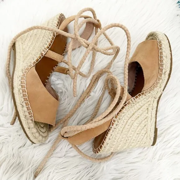 JOIE | Suede Color-block Pattern Espadrilles Sandals Lace Tie Ankle Wrap | 35, 5