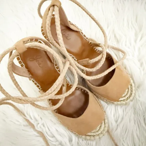 JOIE | Suede Color-block Pattern Espadrilles Sandals Lace Tie Ankle Wrap | 35, 5