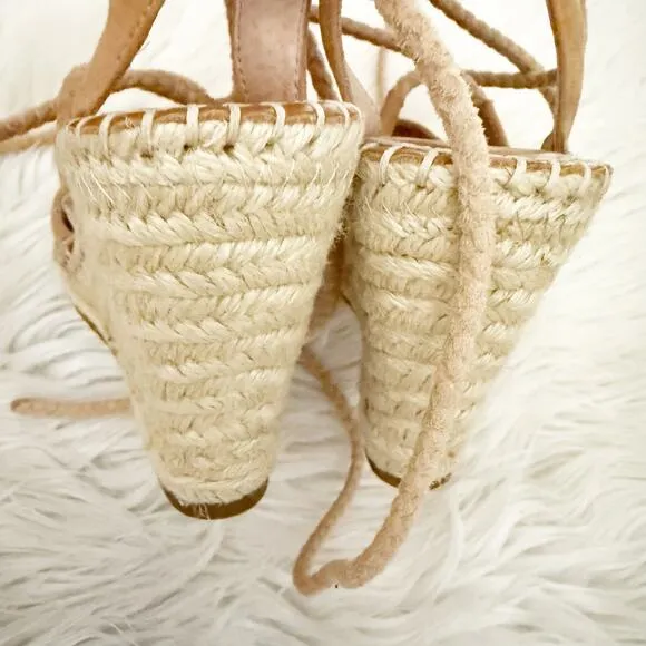 JOIE | Suede Color-block Pattern Espadrilles Sandals Lace Tie Ankle Wrap | 35, 5