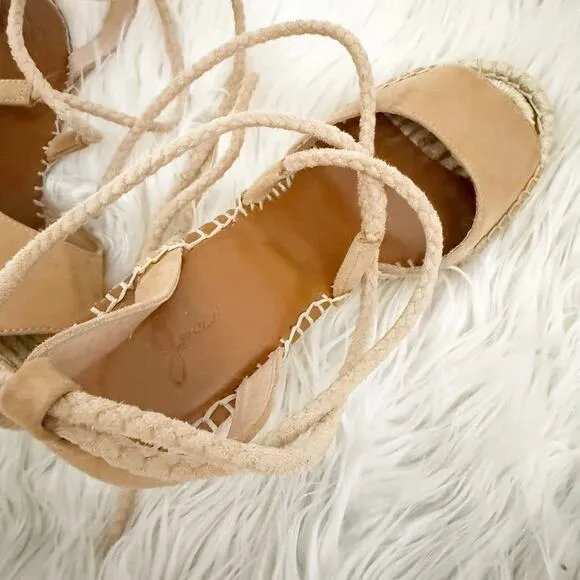 JOIE | Suede Color-block Pattern Espadrilles Sandals Lace Tie Ankle Wrap | 35, 5