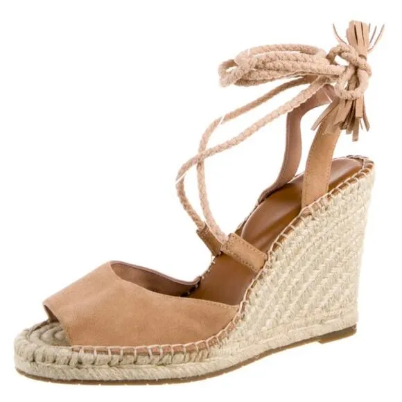 JOIE | Suede Color-block Pattern Espadrilles Sandals Lace Tie Ankle Wrap | 35, 5
