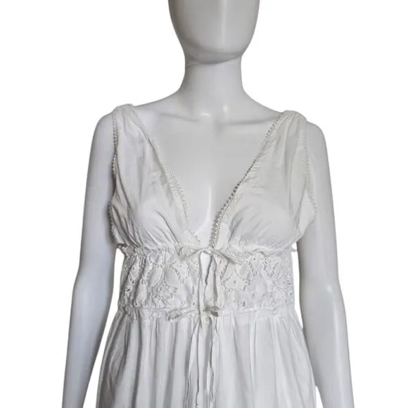 Jonathan Simkhai White Waverly Floral Smocked Maxi Sz XS Eyelet Lace Boho Cotton