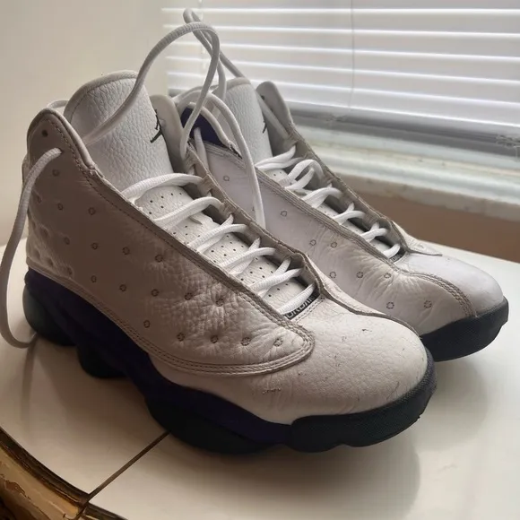 Jordan 13 White and Purple High-Top Sneakers
