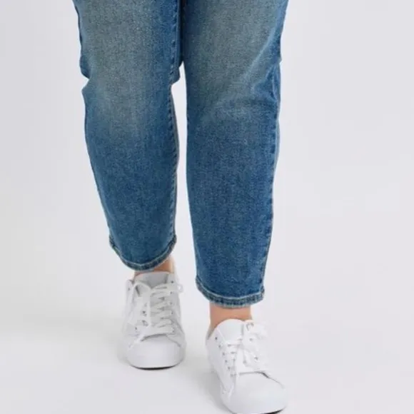 Judy Blue Red Plaid Patchwork High-Rise Skinny Denim Jeans Slim Fit Ankle Pants