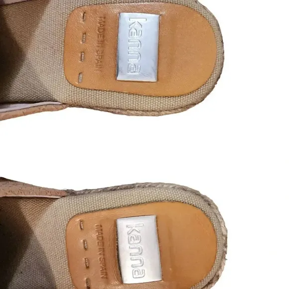 Kanna Sandal Women's Size 10.5 Tan Open Toe Mules Espadrille Platform Wedge Heel
