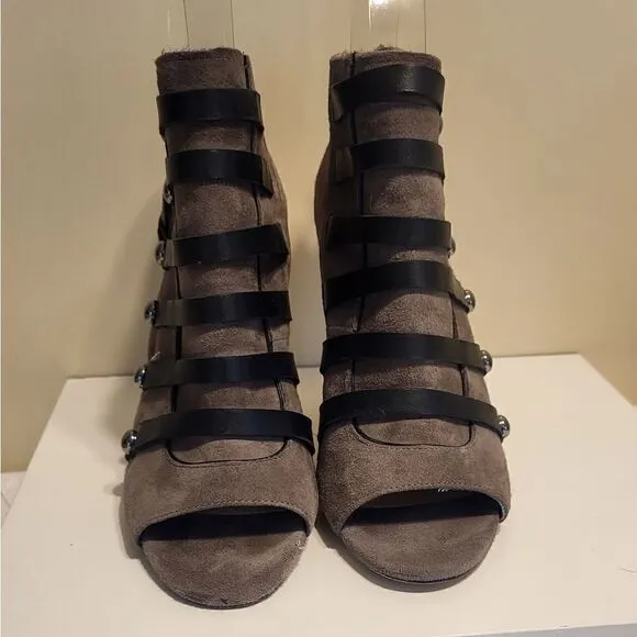 Karl Lagerfeld Paris &quot;Gaby&quot;Gray Suede Peep Toe Strappy Ankle Boots Sz.6 Ret $350