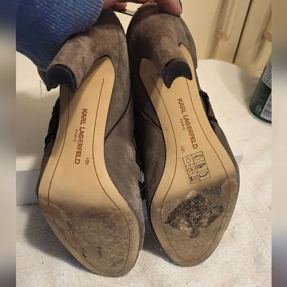Karl Lagerfeld Paris &quot;Gaby&quot;Gray Suede Peep Toe Strappy Ankle Boots Sz.6 Ret $350