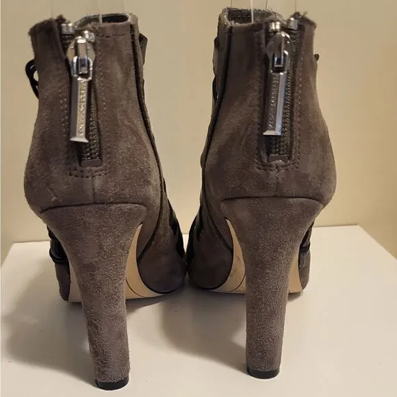 Karl Lagerfeld Paris &quot;Gaby&quot;Gray Suede Peep Toe Strappy Ankle Boots Sz.6 Ret $350