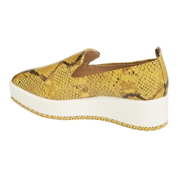 Karl Lagerfeld Paris Brea Snakeskin-Embossed Leather Platform Loafers 9-1/2”