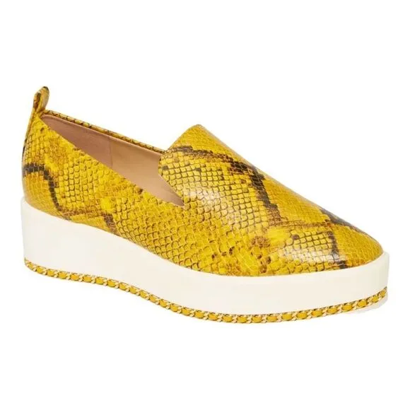 Karl Lagerfeld Paris Brea Snakeskin-Embossed Leather Platform Loafers 9-1/2”