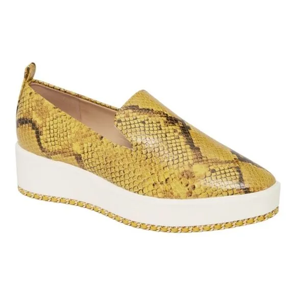 Karl Lagerfeld Paris Brea Snakeskin-Embossed Leather Platform Loafers 9-1/2”