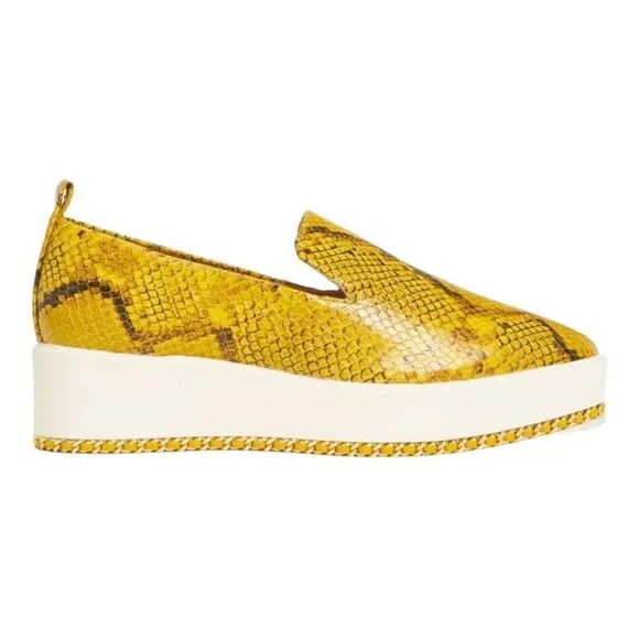 Karl Lagerfeld Paris Brea Snakeskin-Embossed Leather Platform Loafers 9-1/2”