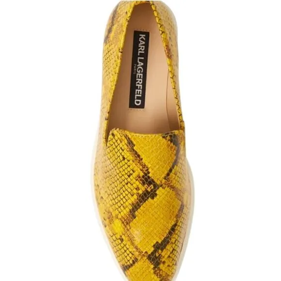Karl Lagerfeld Paris Brea Snakeskin-Embossed Leather Platform Loafers 9-1/2”