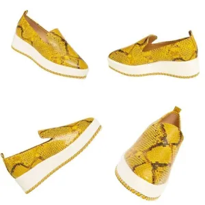Karl Lagerfeld Paris Brea Snakeskin-Embossed Leather Platform Loafers 9-1/2”