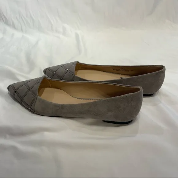 Karl Lagerfeld Slip On Flats Nala Gray Quilted Studded Pointed Toe size 10