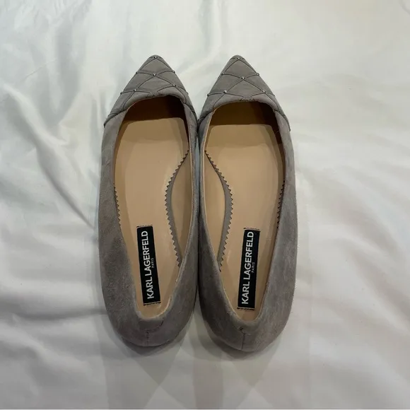Karl Lagerfeld Slip On Flats Nala Gray Quilted Studded Pointed Toe size 10