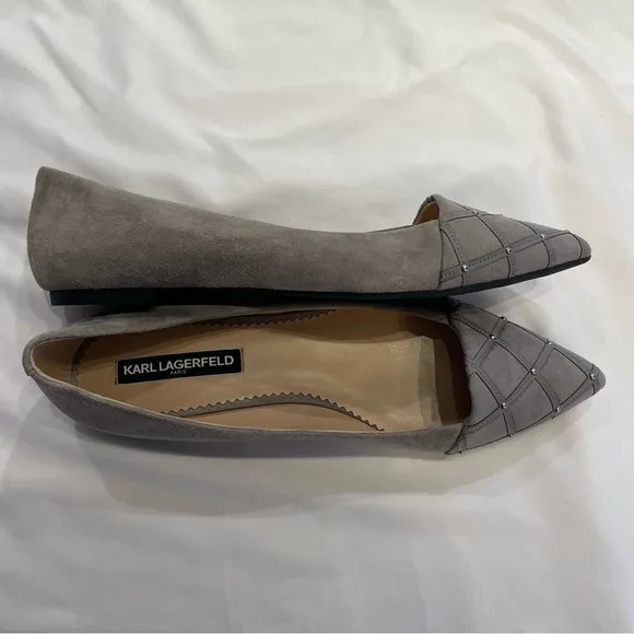 Karl Lagerfeld Slip On Flats Nala Gray Quilted Studded Pointed Toe size 10