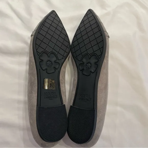 Karl Lagerfeld Slip On Flats Nala Gray Quilted Studded Pointed Toe size 10