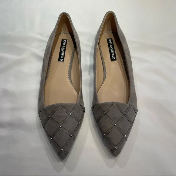 Karl Lagerfeld Slip On Flats Nala Gray Quilted Studded Pointed Toe size 10
