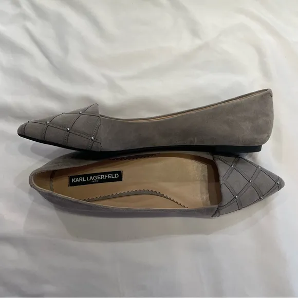 Karl Lagerfeld Slip On Flats Nala Gray Quilted Studded Pointed Toe size 10