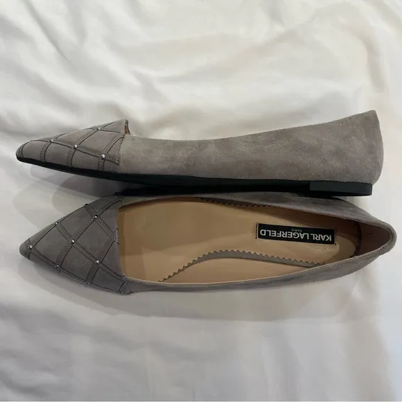 Karl Lagerfeld Slip On Flats Nala Gray Quilted Studded Pointed Toe size 10