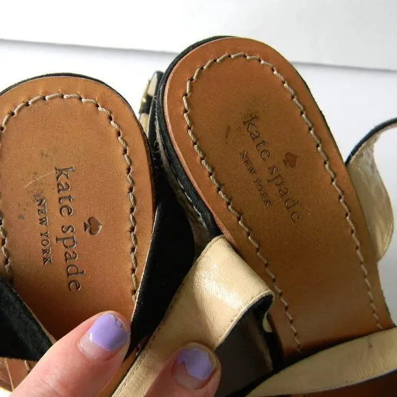Kate Spade BRIT Black Cream Flower  Suede ESPADRILLE Wedge Sandals SZ 7