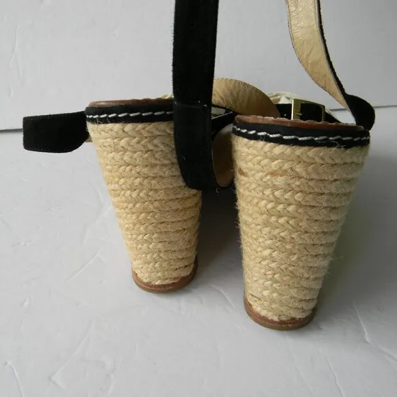 Kate Spade BRIT Black Cream Flower  Suede ESPADRILLE Wedge Sandals SZ 7