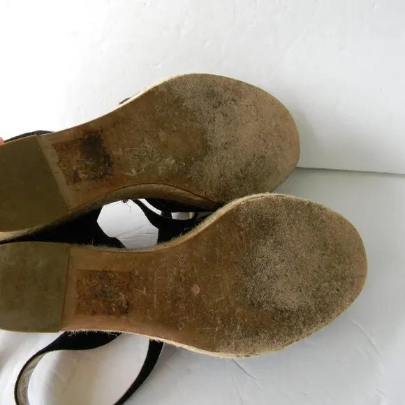 Kate Spade BRIT Black Cream Flower  Suede ESPADRILLE Wedge Sandals SZ 7