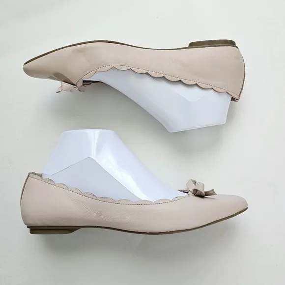 Kate Spade Elent Flex Leather Scalloped Pointed Bow Ballet Flats - Pale Pink