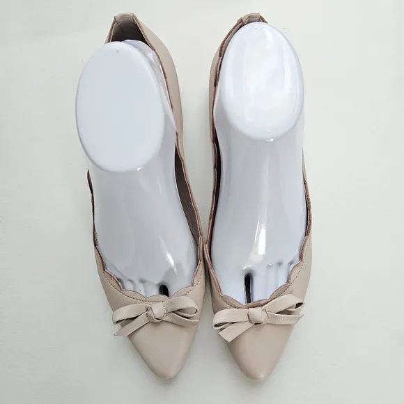 Kate Spade Elent Flex Leather Scalloped Pointed Bow Ballet Flats - Pale Pink