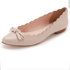 Kate Spade Elent Flex Leather Scalloped Pointed Bow Ballet Flats - Pale Pink