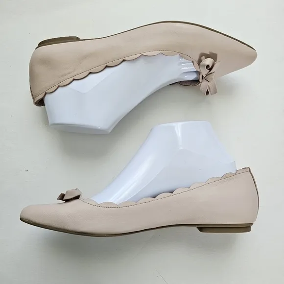 Kate Spade Elent Flex Leather Scalloped Pointed Bow Ballet Flats - Pale Pink
